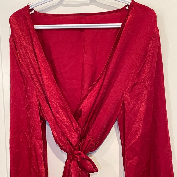 Red long wrap dress L - Picture 2 of 2